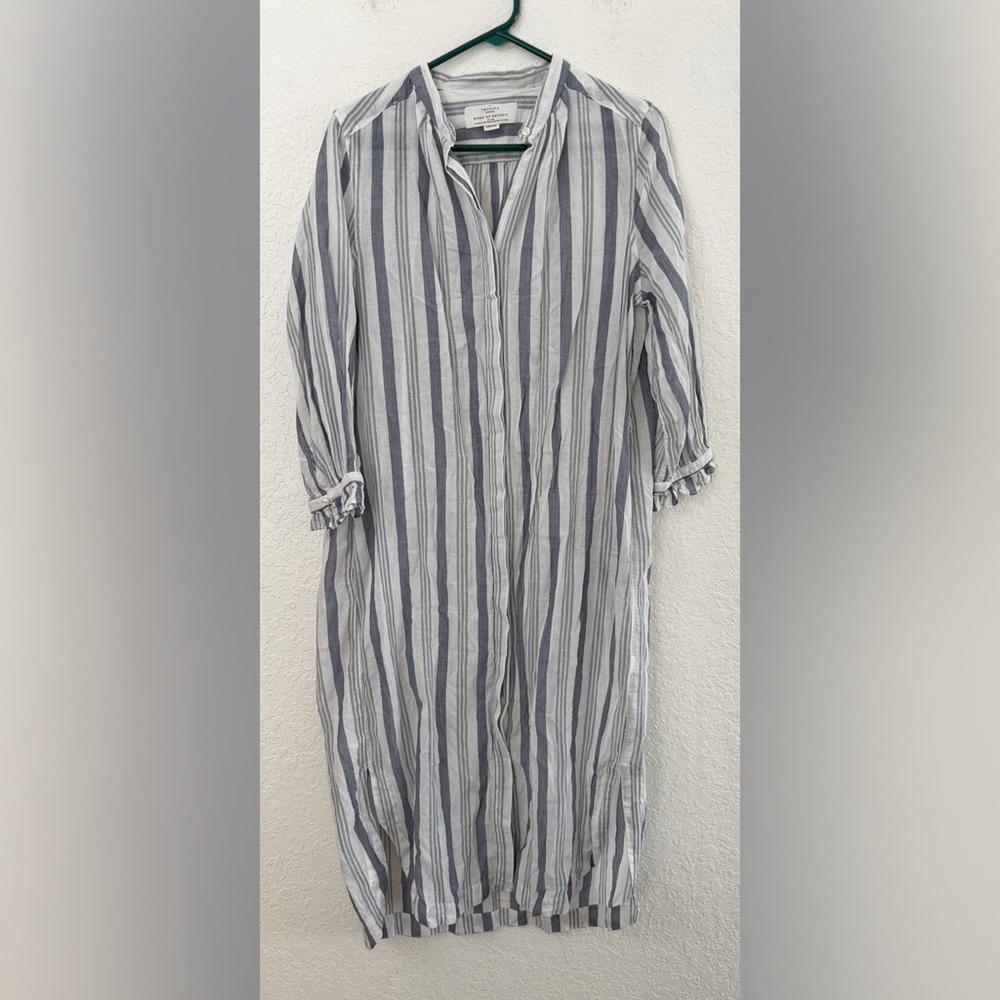 Trovata Birds of Paradis Blue & White Striped Shirt Dress Long Sleeve - M